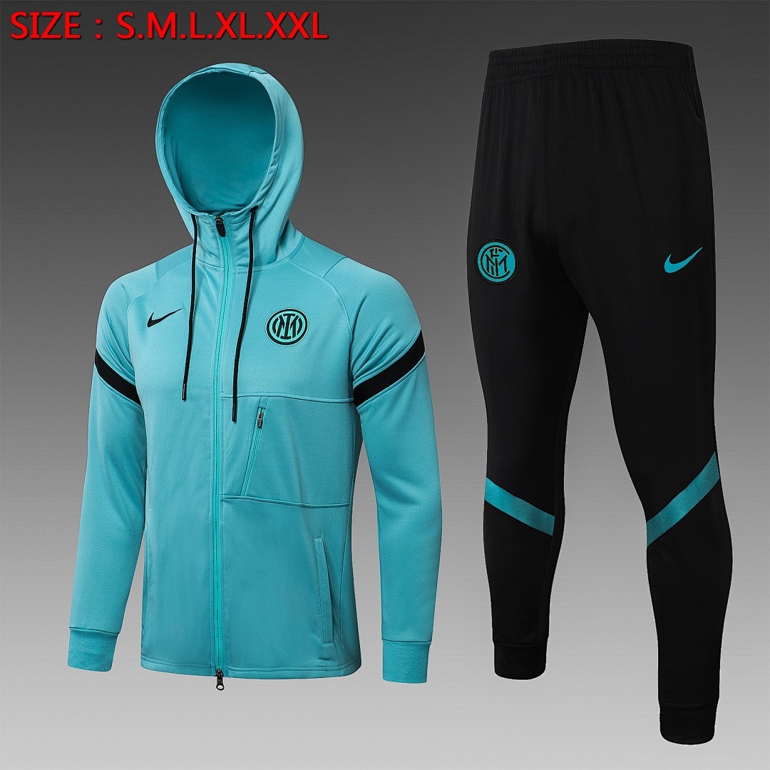 Inter Milan 21-22 Light Blue Long Zip Jacket with Hood