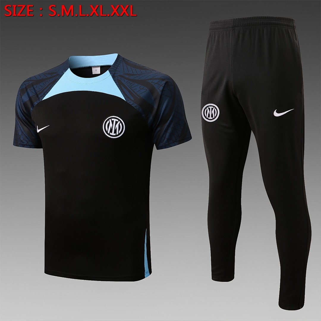 Inter Milan 2022-2023 Black Training Short Sleeve Set (with Pants)