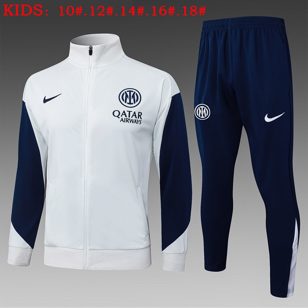 Inter Milan Kids Long Zipper Jacket in Off-White