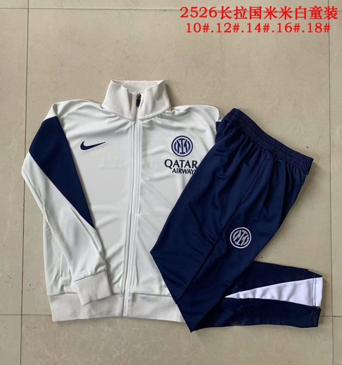 Inter Milan Kids Long Zipper Jacket in Off-White - 图片 3