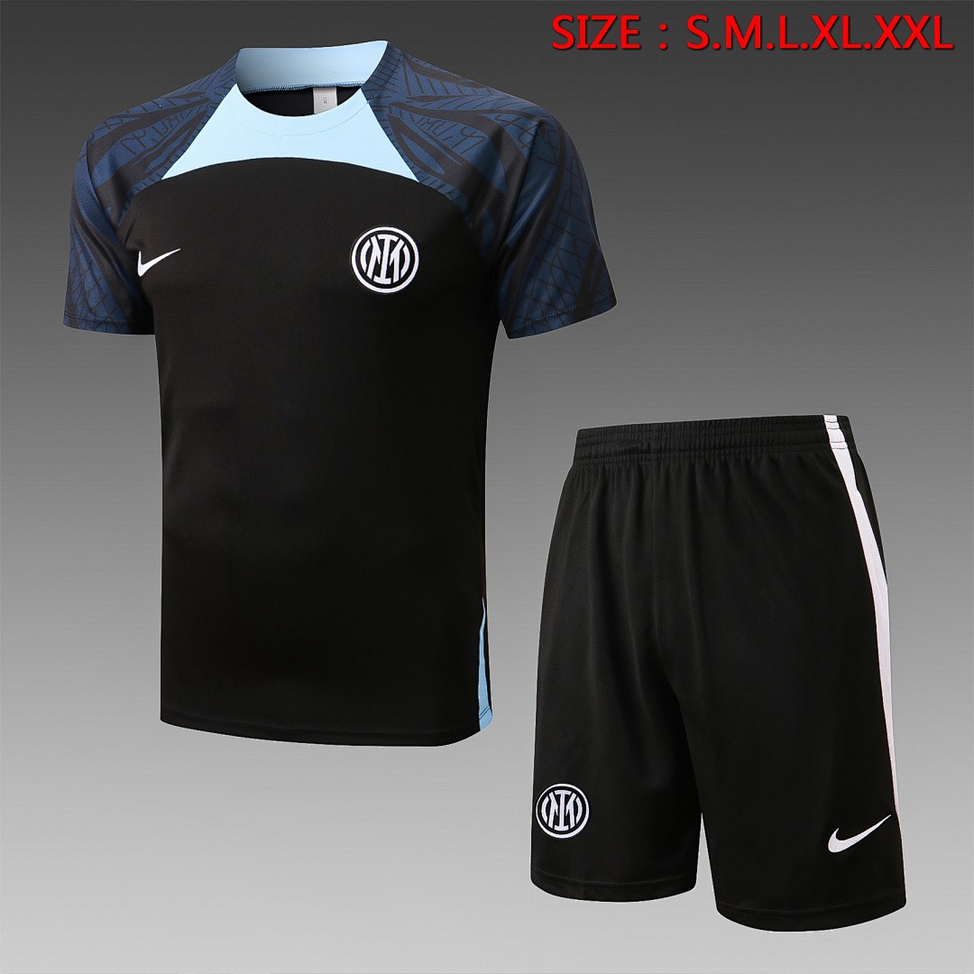 Inter Milan 22-23 Black Short Sleeve Training Set with 5-Panel Shorts