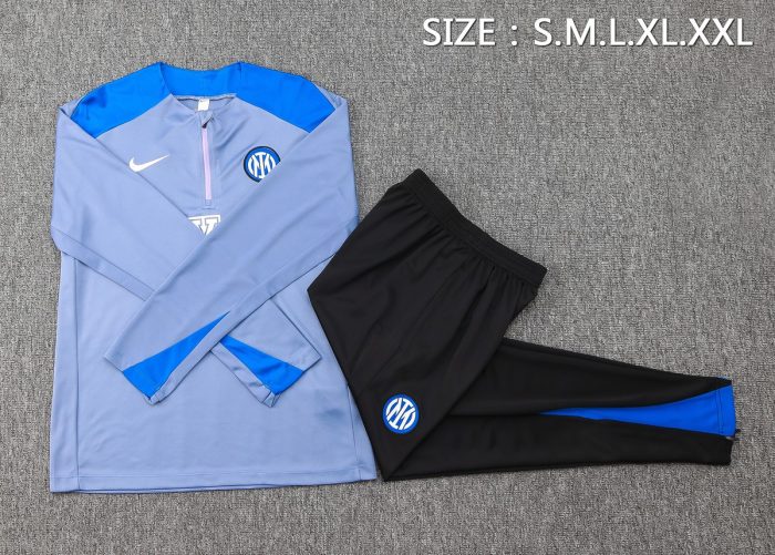 Inter Milan 24-25 Half-Zip Jacket Grey with Blue Accents - 图片 2