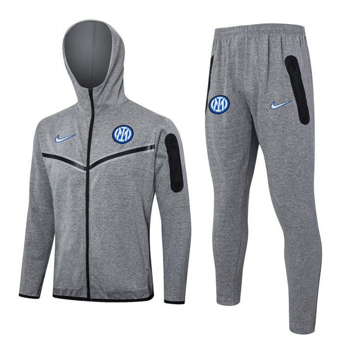 Inter Milan 24-25 Long Zip Jacket with Hood in Ash Gray - 图片 3
