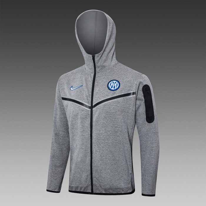 Inter Milan 24-25 Long Zip Jacket with Hood in Ash Gray - 图片 4