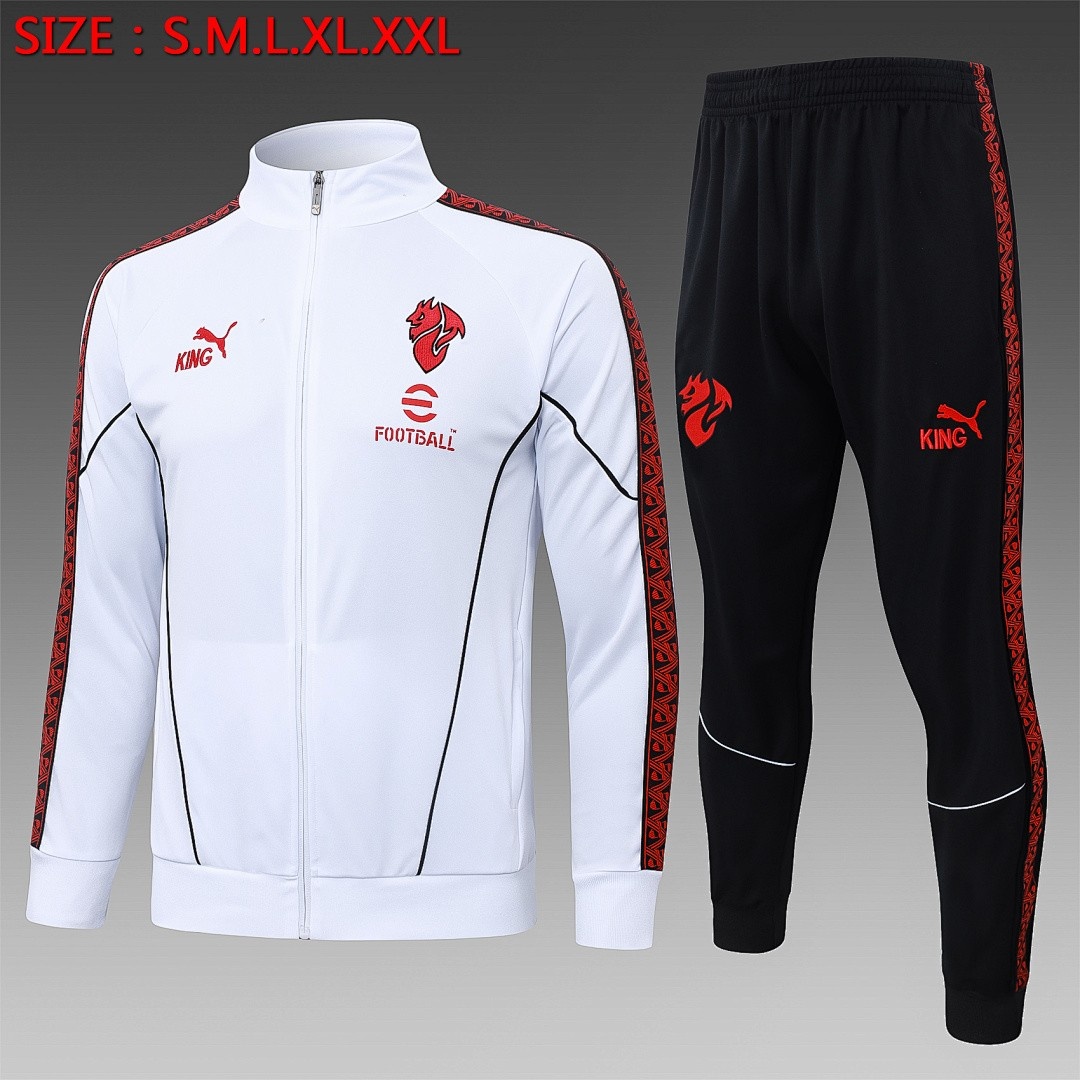 JER-5851_1 AC Milan White Long Zipper Jacket - 图片 1