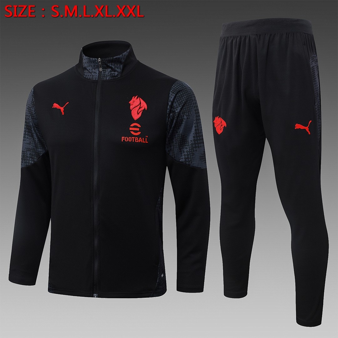 JER-5860_1 AC Milan Black Spray Print Long Zipper Jacket - 图片 1