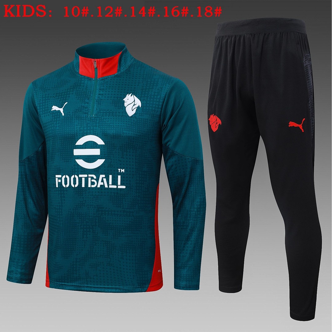 JER-5869_1 AC Milan Kids Dark Green Splatter Half-Zip Jacket - 图片 1