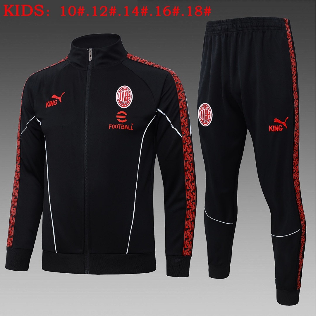 JER-5873_1 AC Milan Black Children's Long Zipper Jacket - 图片 1