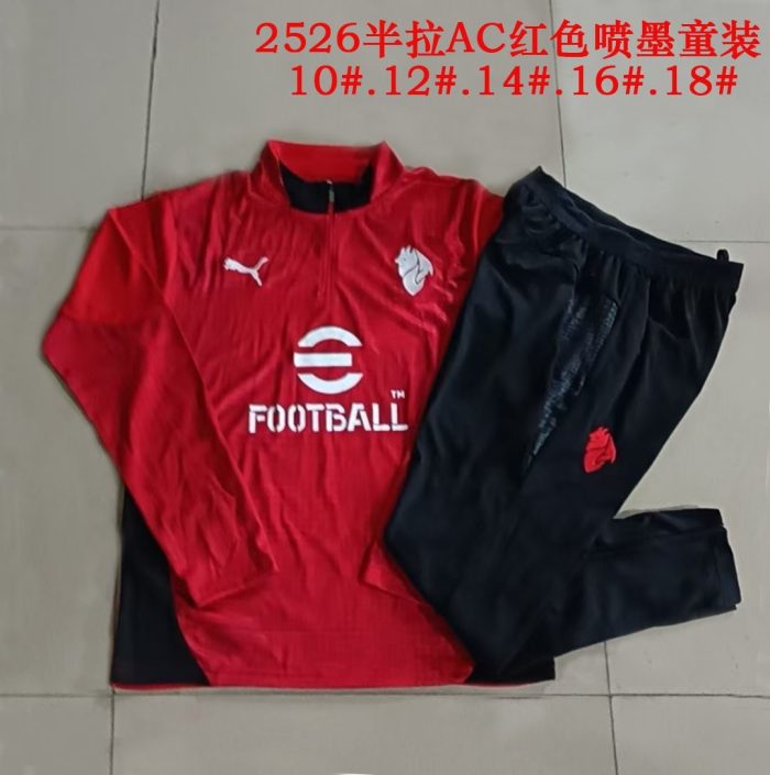 AC Milan Red Spray Ink Half-Zip Jacket Kids - 图片 3