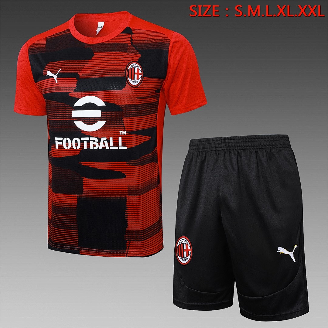 JER-5883_1 AC Milan 24-25 Short Sleeve Red Black Splatter Training T-Shirt - 图片 1