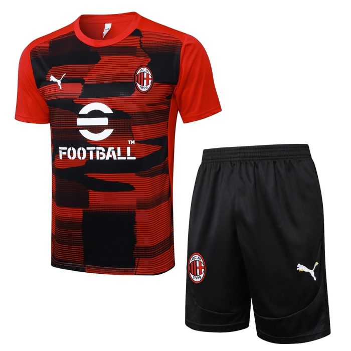 AC Milan 24-25 Short Sleeve Red Black Splatter Training T-Shirt - 图片 8