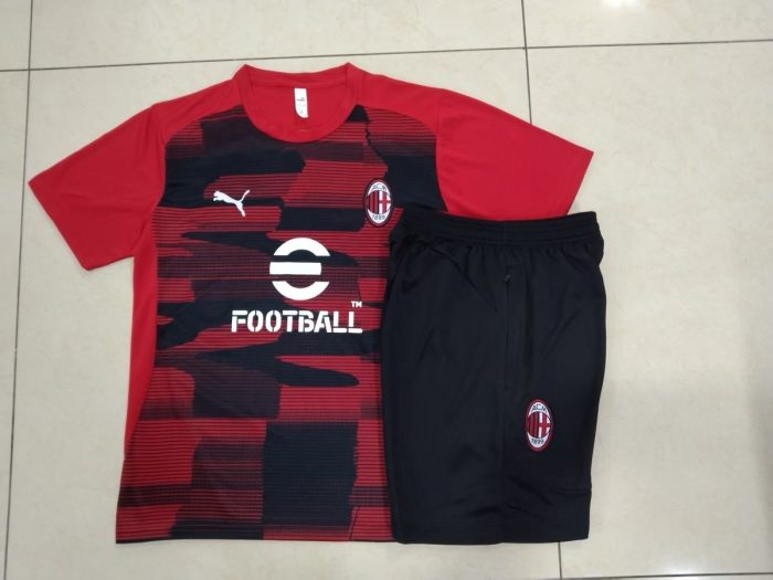 AC Milan 24-25 Short Sleeve Red Black Splatter Training T-Shirt - 图片 9