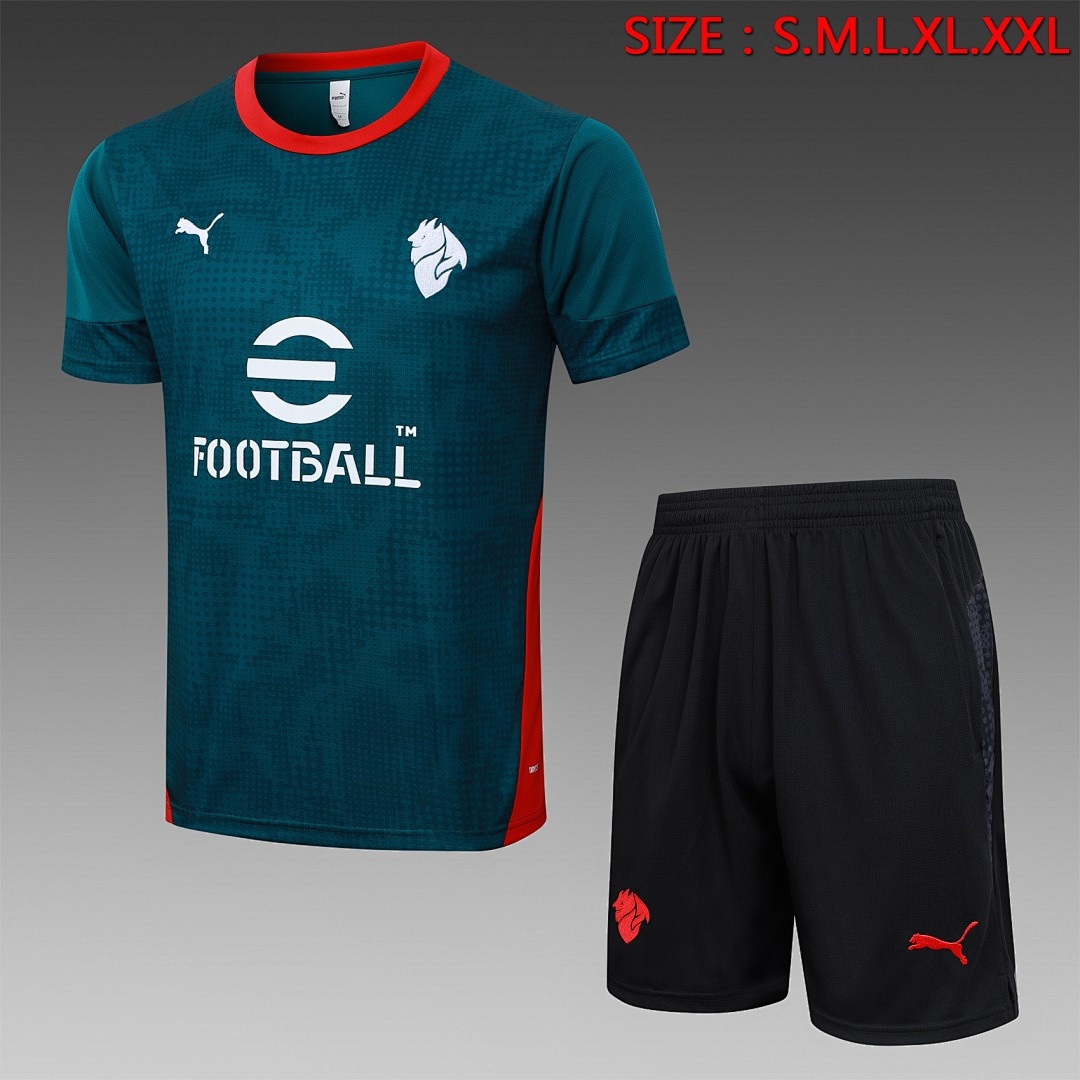 JER-5886_1 AC Milan Green Splatter Short Sleeve Training T-Shirt - 图片 1
