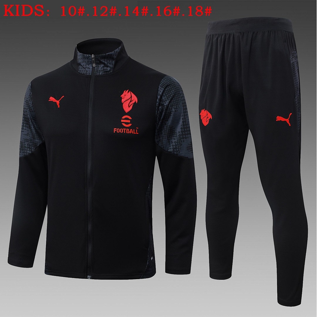 JER-5888_1 AC Milan Black Ink Spray Kids Long Zipper Jacket - 图片 1