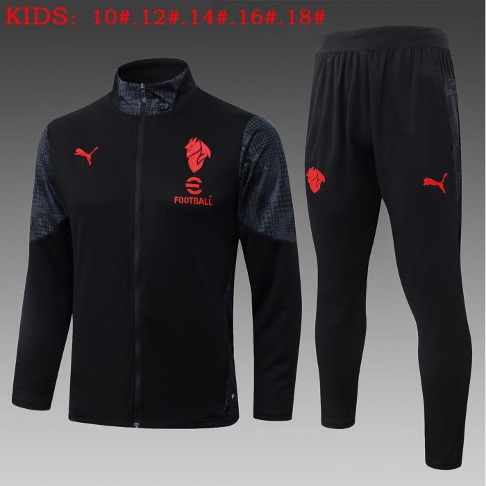 AC Milan Black Ink Spray Kids Long Zipper Jacket - 图片 2