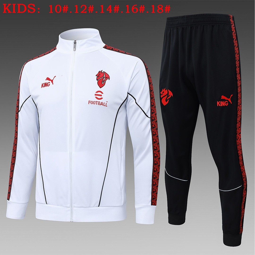 JER-5892_1 AC Milan White Children's Long Zipper Jacket - 图片 1