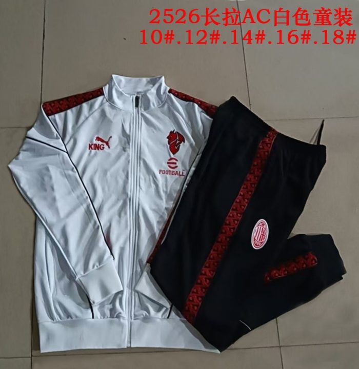 AC Milan White Children's Long Zipper Jacket - 图片 3