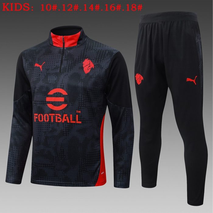 AC Milan Black Ink Splatter Kids' Half-Zip Jacket - 图片 2
