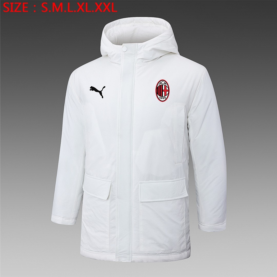 JER-5918_1 AC Milan 24-25 White Cotton Jacket with Red Badge - 图片 1