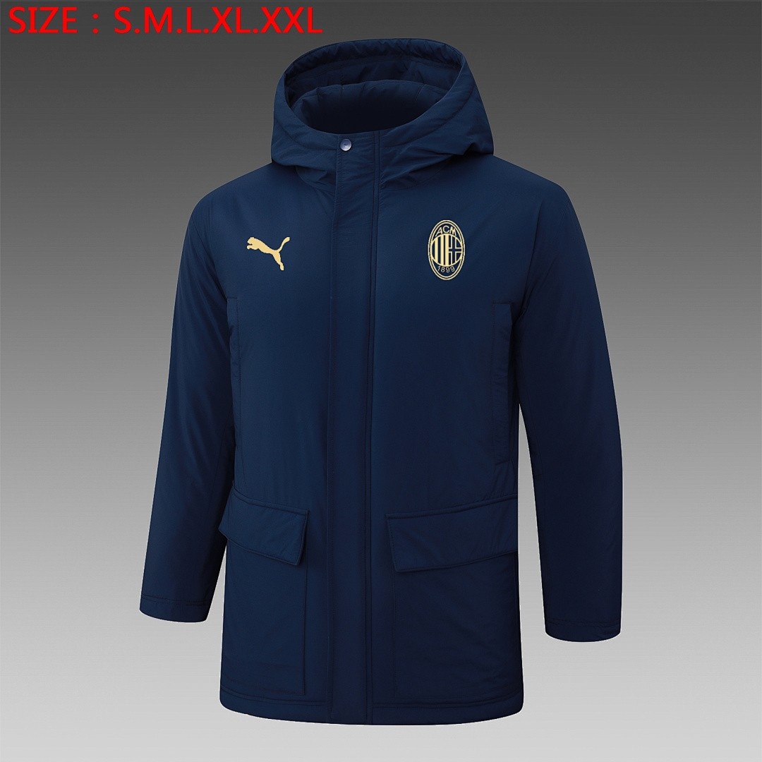 JER-5922_1 AC Milan 24/25 Navy Blue Cotton Jacket with Gold Badge - 图片 1