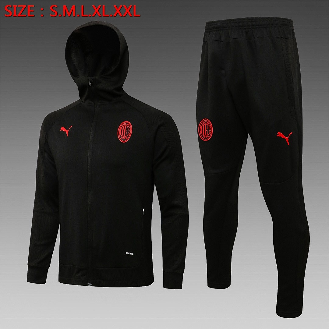 JER-5924_1 AC Milan 21-22 Black Long Zip Jacket with Hood - 图片 1
