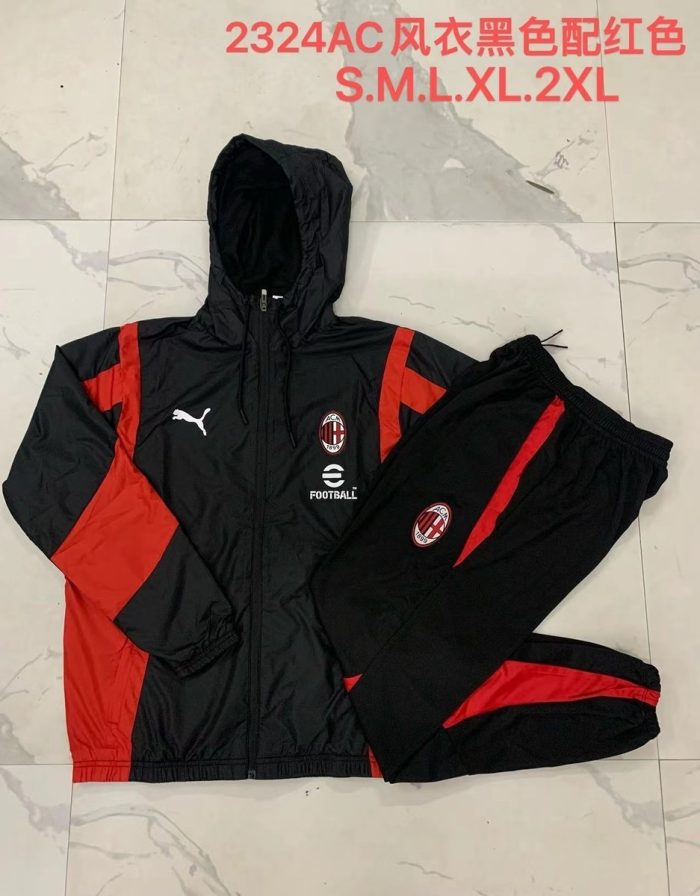 AC Milan 23-24 Windbreaker Black with Red - 图片 9