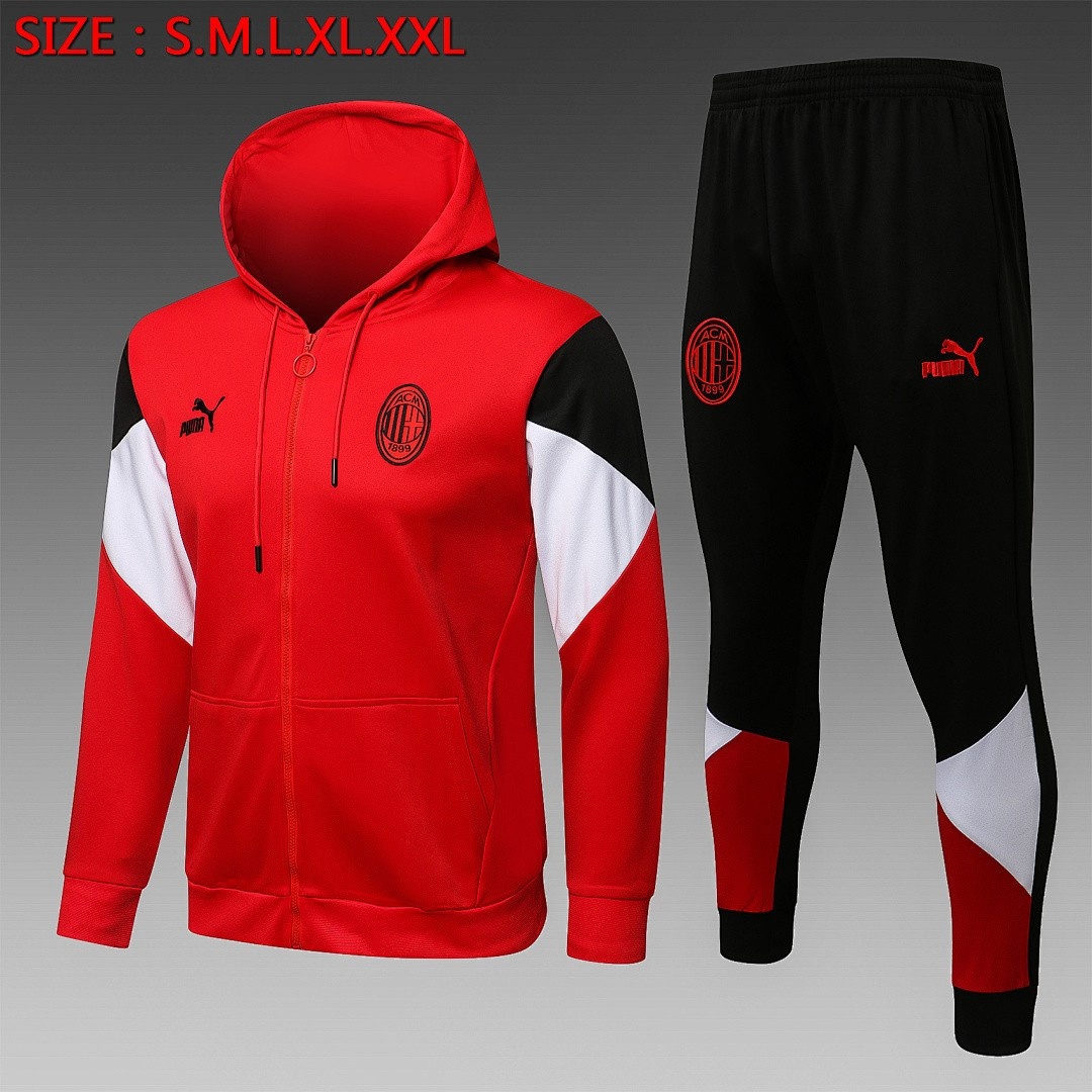 JER-5968_1 AC Milan 21-22 Red Long Zip Jacket with Hood S-2XL - 图片 1