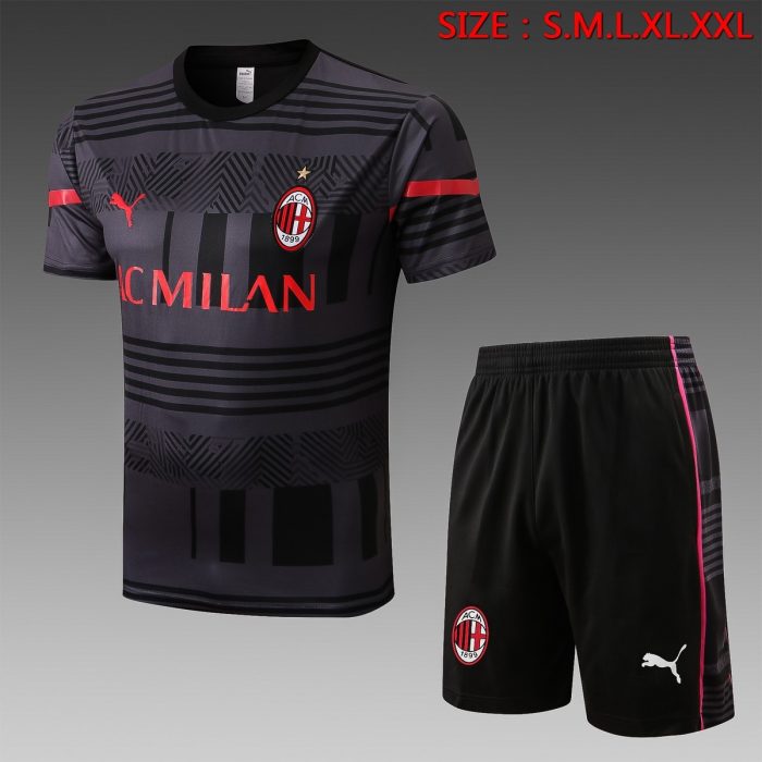AC Milan Grey Short Sleeve Training Suit with 5-Point Shorts - 图片 2