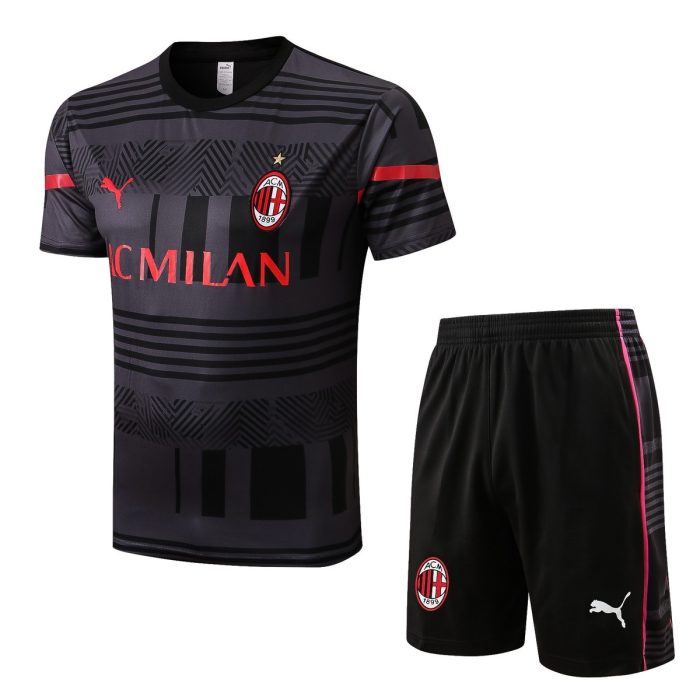 AC Milan Grey Short Sleeve Training Suit with 5-Point Shorts - 图片 3