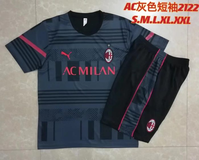 AC Milan Grey Short Sleeve Training Suit with 5-Point Shorts - 图片 4