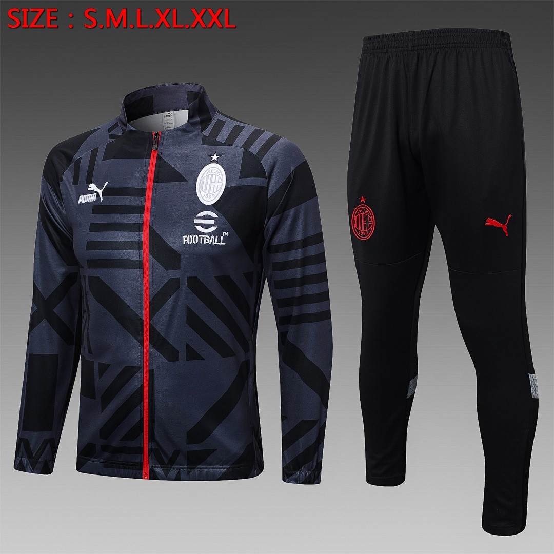 JER-5988_1 AC Milan 22/23 Long Zip Jacket Black Grey (Spray Ink) - 图片 1