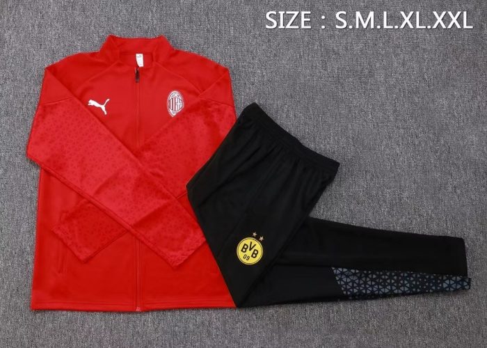 AC Milan 23-24 Long Zip Jacket Red (White Logo) - 图片 2