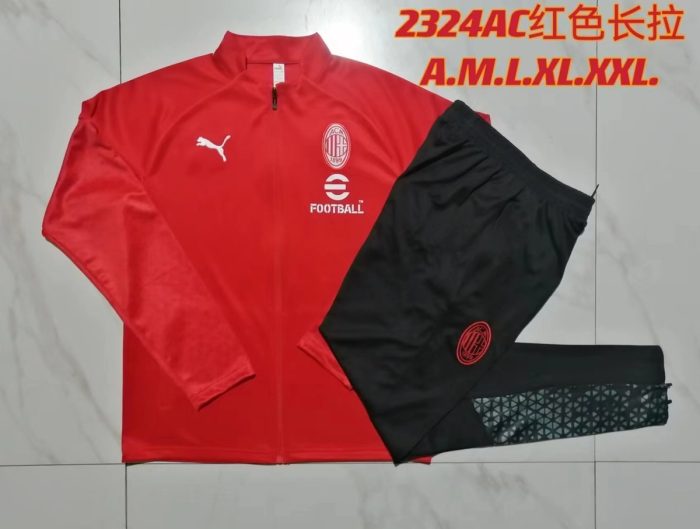 AC Milan 23-24 Long Zip Jacket Red (White Logo) - 图片 9
