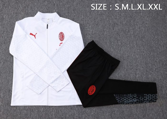 AC Milan 23-24 Long Zip Jacket White (Red Logo) - 图片 2