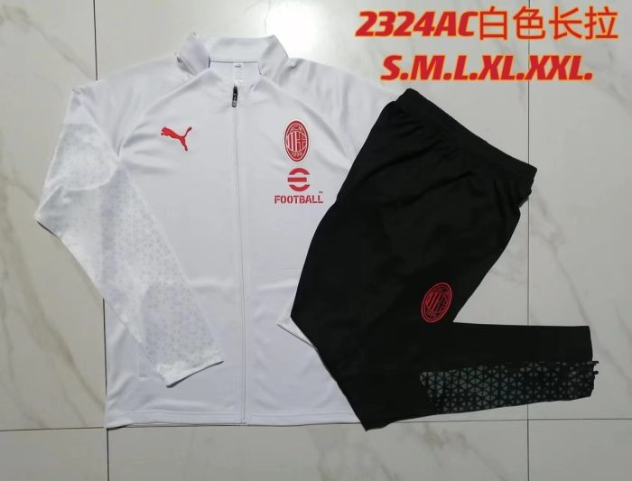 AC Milan 23-24 Long Zip Jacket White (Red Logo) - 图片 9