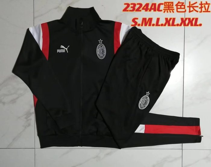 AC Milan 23-24 Long Zip Jacket Black (White Logo) - 图片 9
