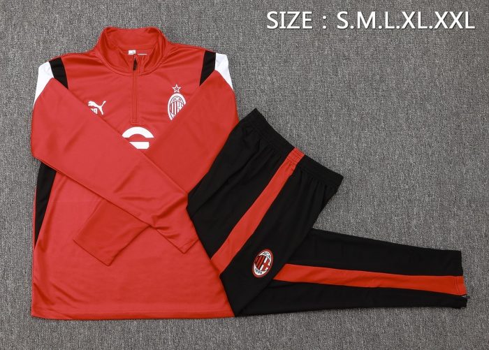 AC Milan 23-24 Half-Zip Jacket Red (White Black Shoulder) - 图片 2
