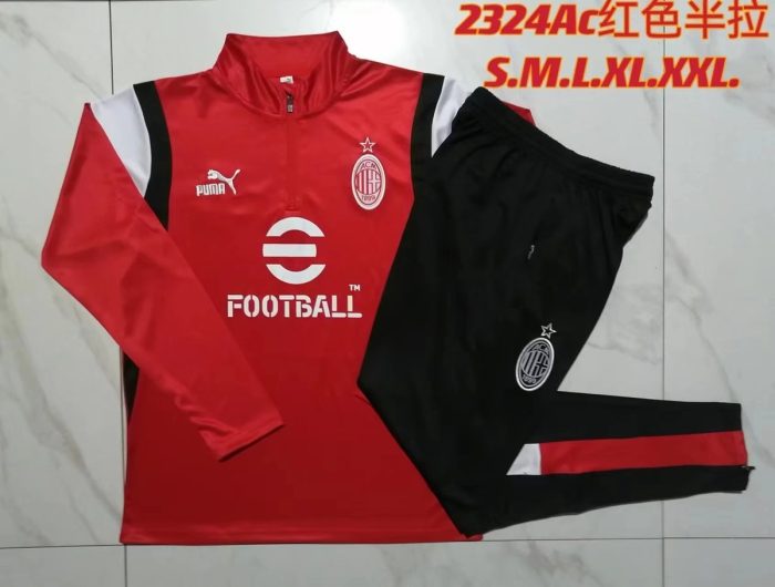 AC Milan 23-24 Half-Zip Jacket Red (White Black Shoulder) - 图片 9