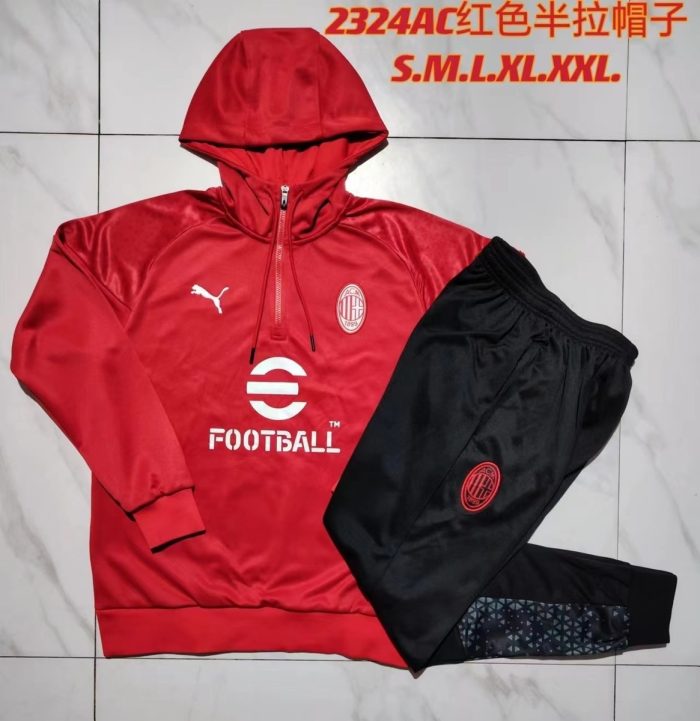 AC Milan 23-24 Half-Zip Hoodie Red - 图片 9