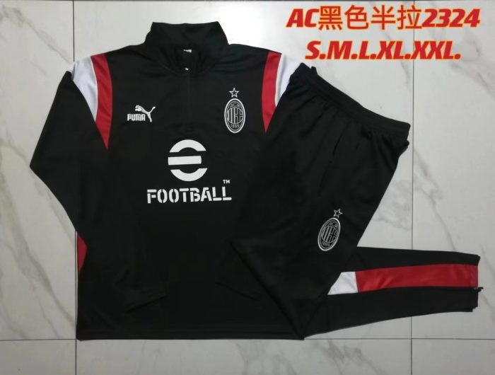 AC Milan 23-24 Half Zip Jacket Black (White Badge) - 图片 9