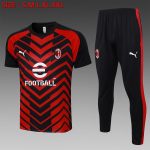 AC Milan 23-24 Short Sleeve Training Suit Black Red (with Pants)