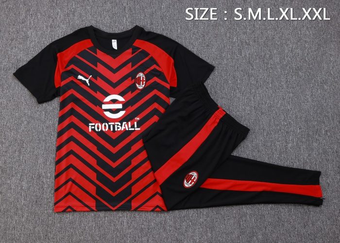 AC Milan 23-24 Short Sleeve Training Suit Black Red (with Pants) - 图片 6
