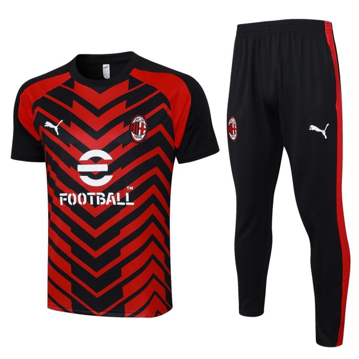 AC Milan 23-24 Short Sleeve Training Suit Black Red (with Pants) - 图片 8