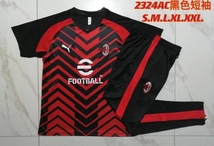 AC Milan 23-24 Short Sleeve Training Suit Black Red (with Pants) - 图片 9