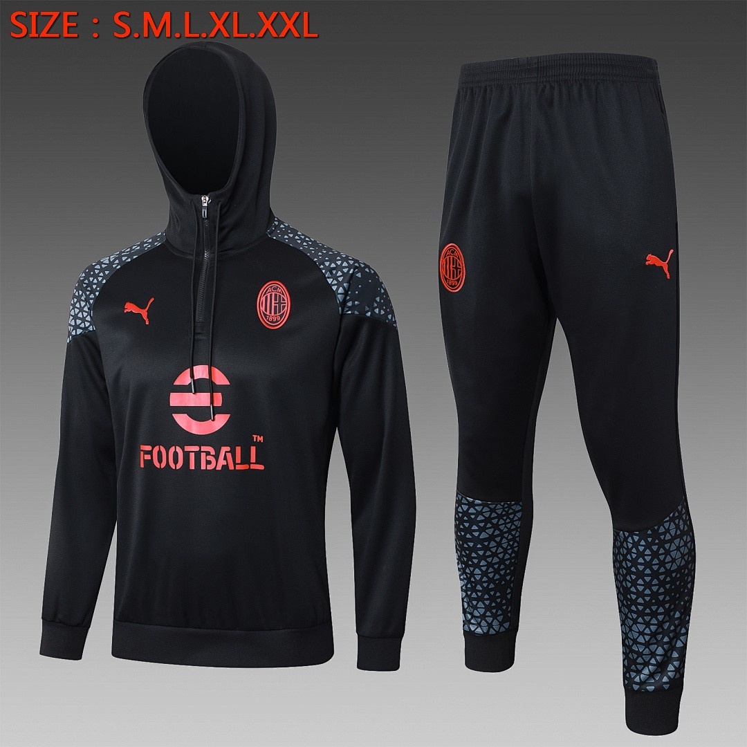 JER-6017_1 AC Milan 23-24 Half-Zip Hoodie Black - 图片 1