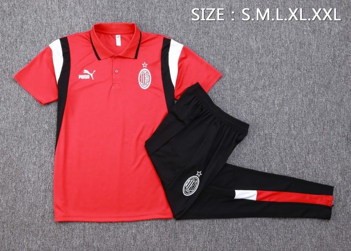 AC Milan 23-24 Polo Shirt Red with White Black Shoulder - 图片 6