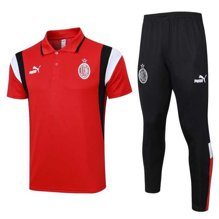 AC Milan 23-24 Polo Shirt Red with White Black Shoulder - 图片 8