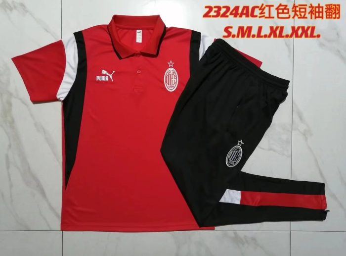 AC Milan 23-24 Polo Shirt Red with White Black Shoulder - 图片 9