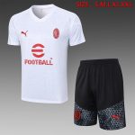 AC Milan 23-24 White Short Sleeve Training Set with 5-Inch Shorts