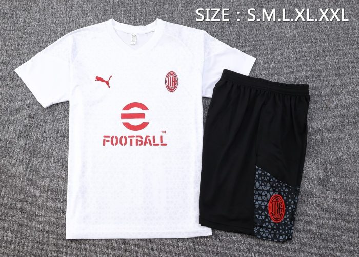AC Milan 23-24 White Short Sleeve Training Set with 5-Inch Shorts - 图片 2